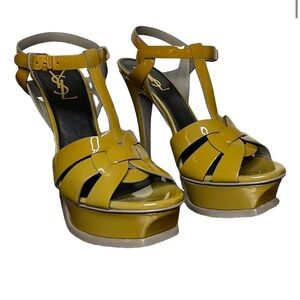 Yves Saint Laurent tribute olive green Patent Leather Heels